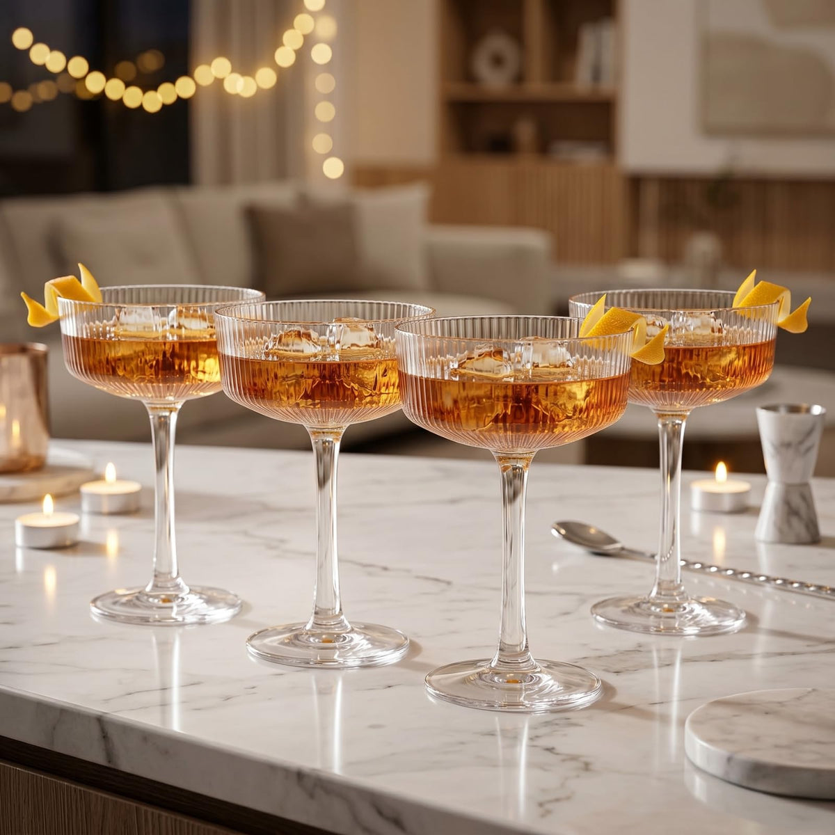Barcelona Acrylic Champagne Coupe Cocktail Glassware, Set of 4