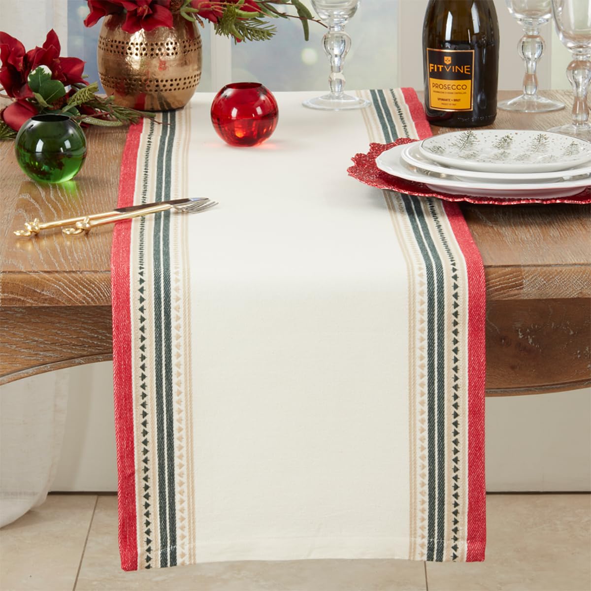 Fennco Styles Dobby Christmas Trees Design Cotton Placemats 13" W X 19" L Placemat, Set of 4 - Multicolor Table Mats for Winter Holiday Décor, Banquet, Family Gathering and Special Occasion