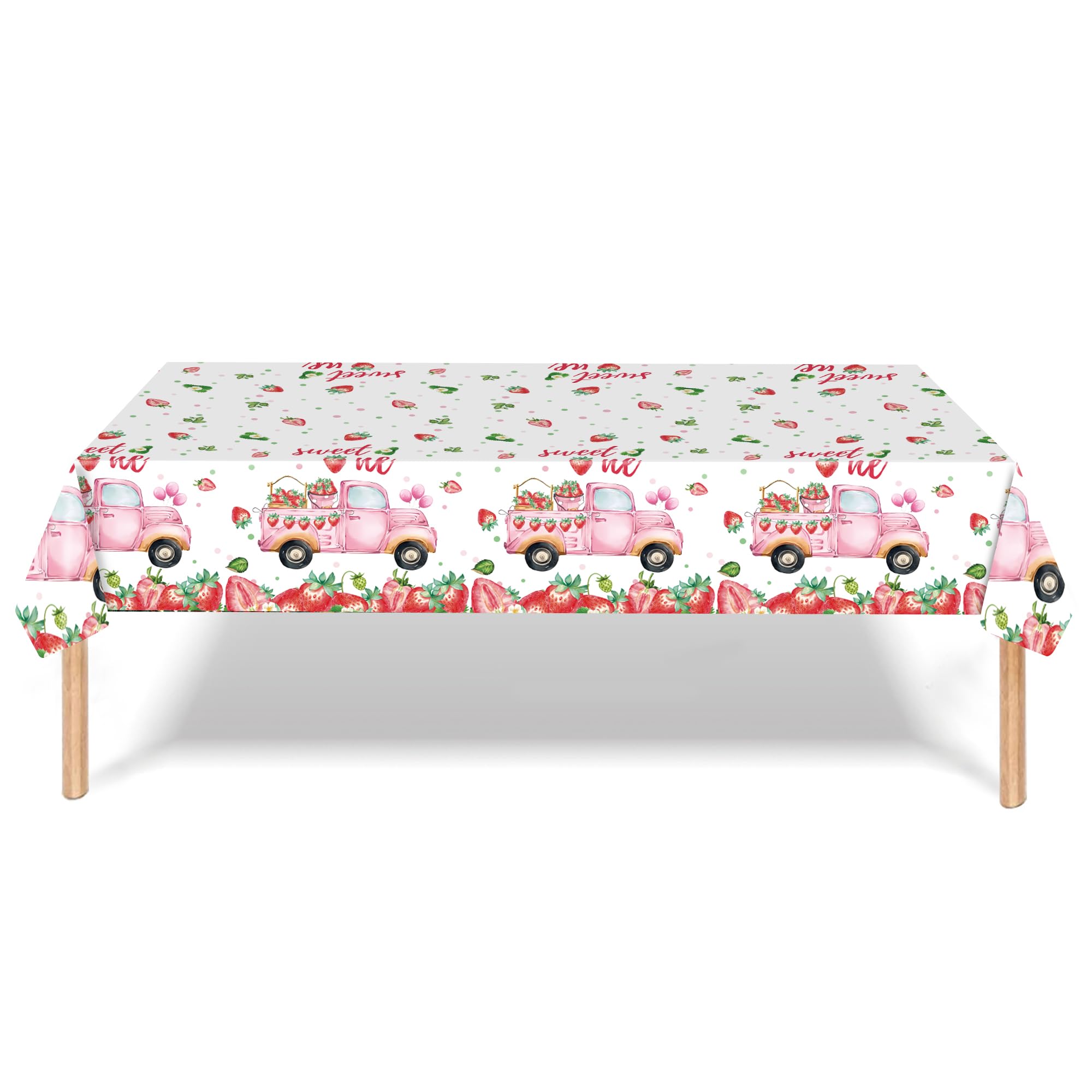 PHOGARY 3 PCS Strawberry Tablecloth Plastic Party Decor Pink 108x54in