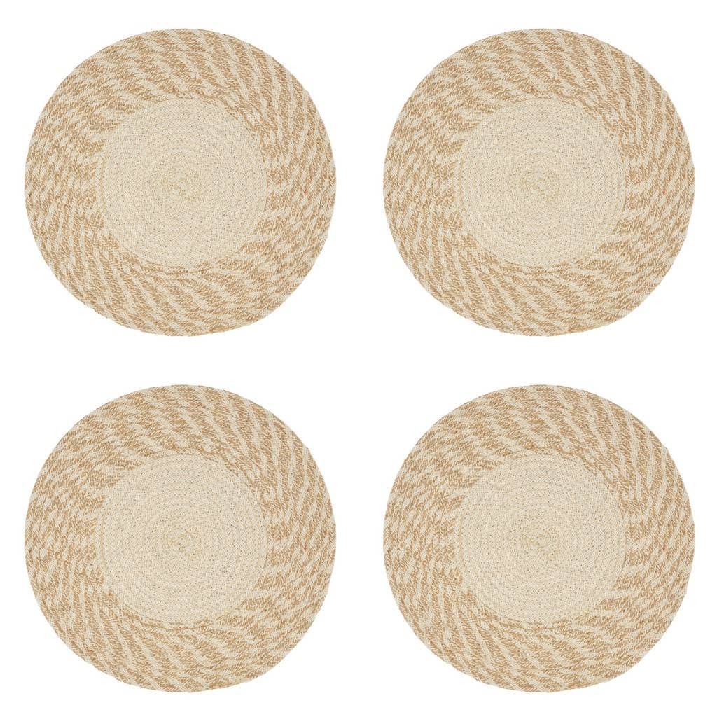 Fennco Styles Hand Braided Two-Tone Cotton Placemats 15" Round, Set of 4 - Woven Texture Heat Resistant Insulation Table Mats for Home Décor, Dining Table, Banquets, Holidays and Special Occasions
