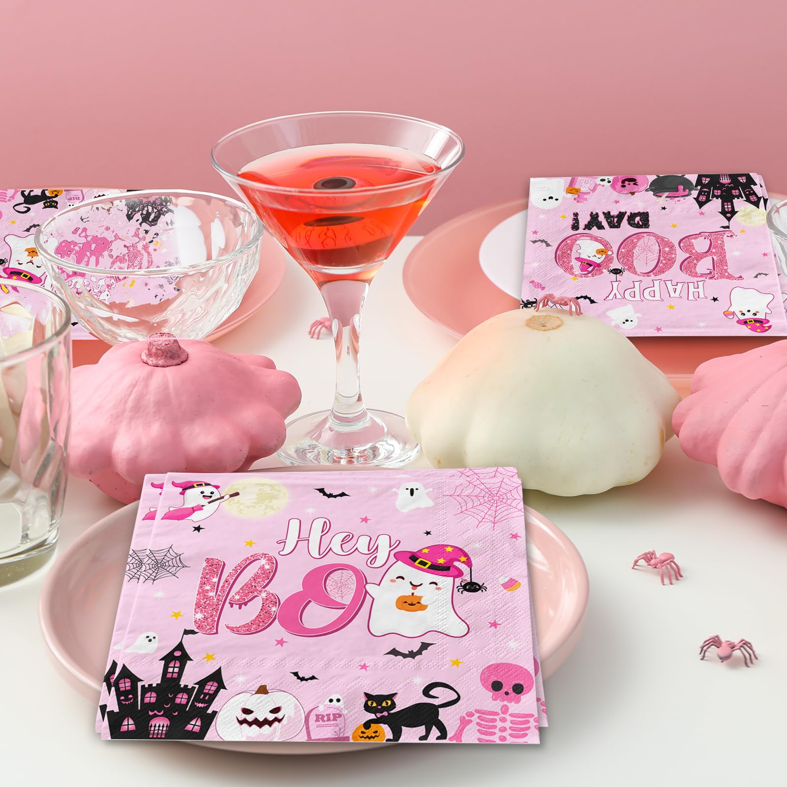 Lenyunge Pink Halloween Birthday Ghost Party Decorations Napkins 48pcs