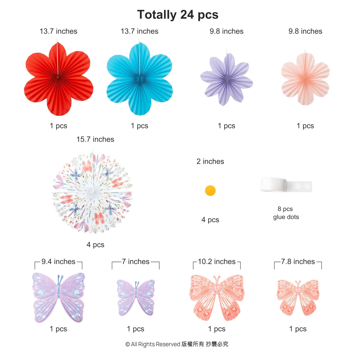 Cheerland Floral Garland Butterfly Party Decorations Pastel Paper Colorful