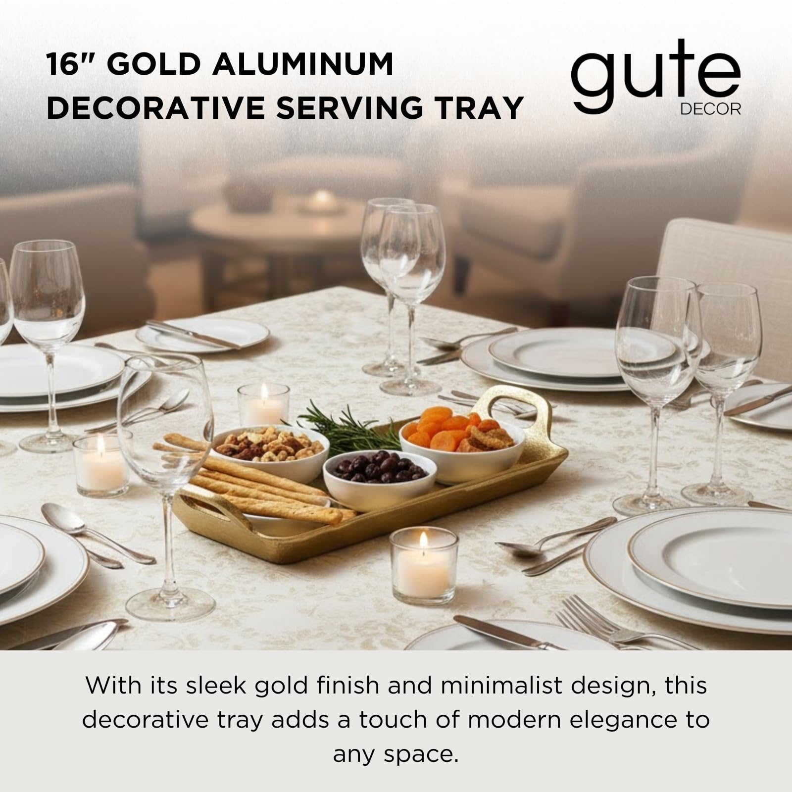 Small Decorative Serving Tray, Single Piece, Gold Aluminum Display Organizer