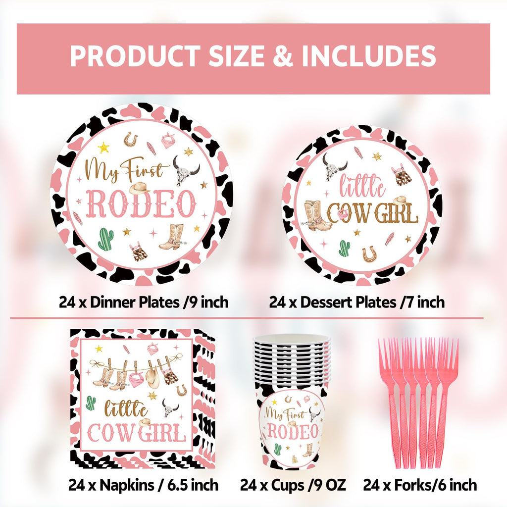 JOYHAPISTAR First Rodeo Birthday Party Supplies Set 120PCS Pink Rustic