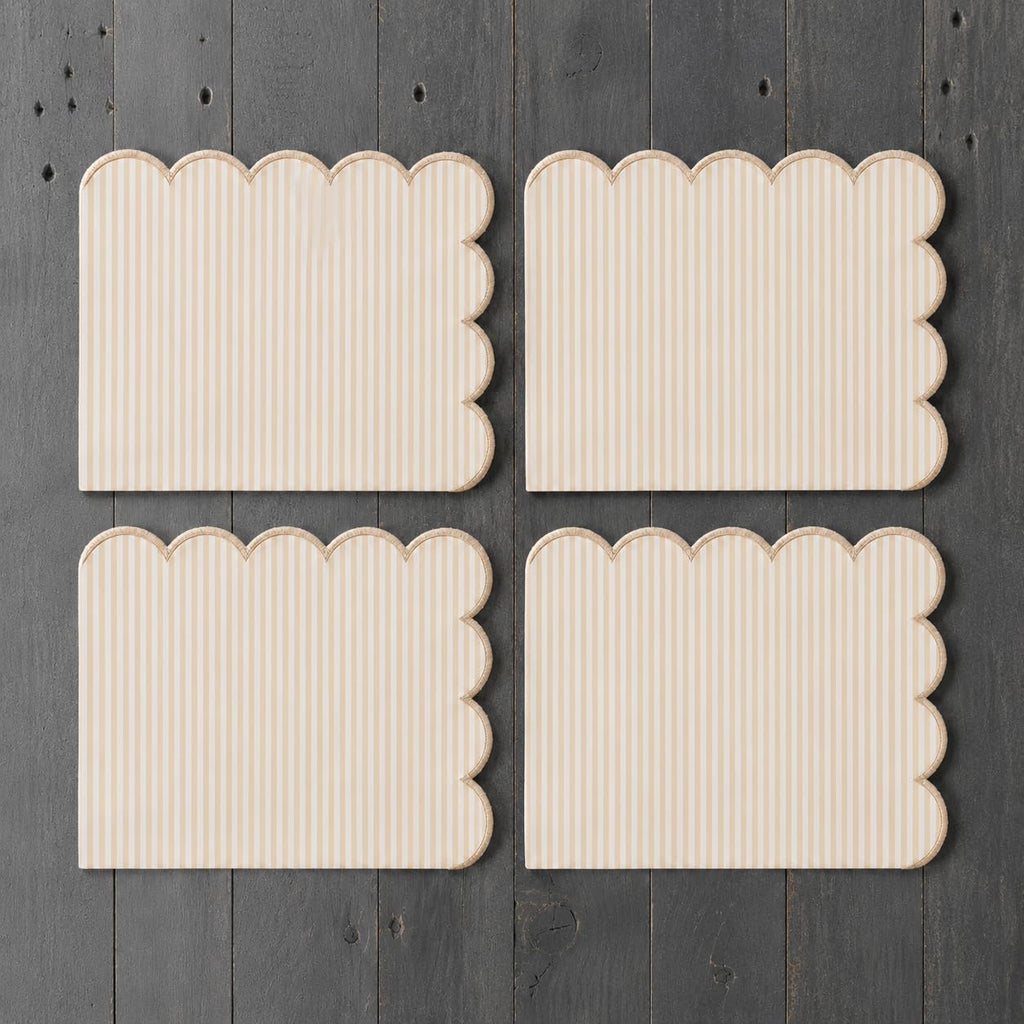 Fennco Styles Natural Scalloped Stripe Cloth Napkins 20" x 20", Set of 4 - Modern Farmhouse Table Napkins for Everyday Dining, Parties & Holiday Entertaining