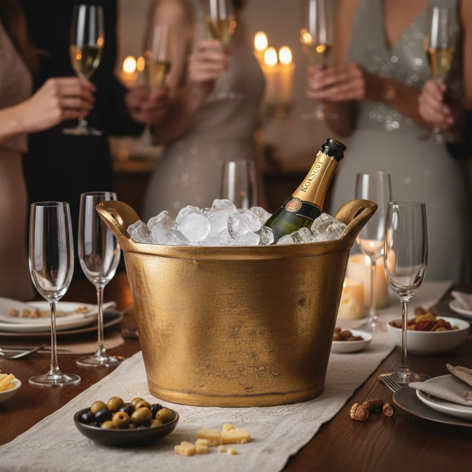 Solid Bronze Gold 12-Quart Double-Walled Insulated Ice Bucket & Champagne Cooler (13.4" x 9.45")