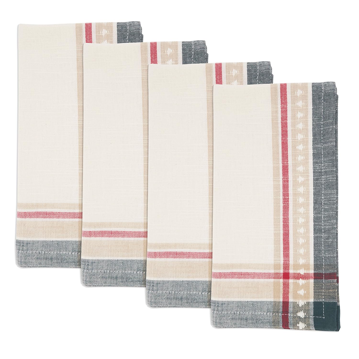 Fennco Styles Dobby Christmas Trees Design Cotton Cloth Napkins 20" W X 20" L, Set of 4 - Multicolor Dinner Napkins for Winter Holiday Décor, Banquet, Family Gathering and Special Occasion
