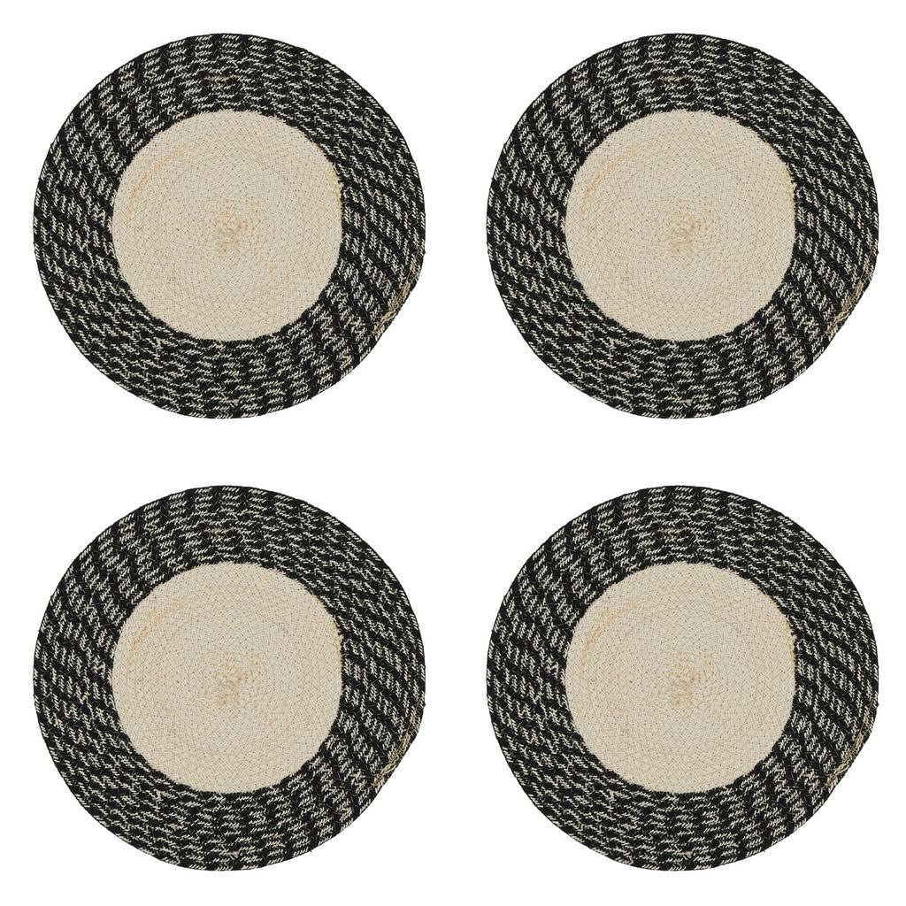 Fennco Styles Hand Braided Two-Tone Cotton Placemats 15" Round, Set of 4 - Woven Texture Heat Resistant Insulation Table Mats for Home Décor, Dining Table, Banquets, Holidays and Special Occasions