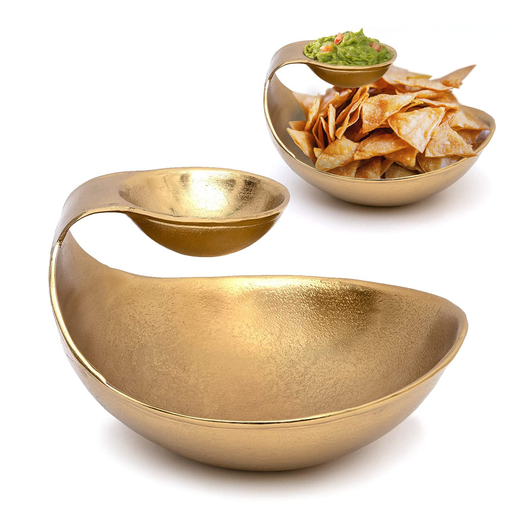 Chip and Dip Serving Bowl Gold Brass Tiered Snack, Candy & Salad Bowl