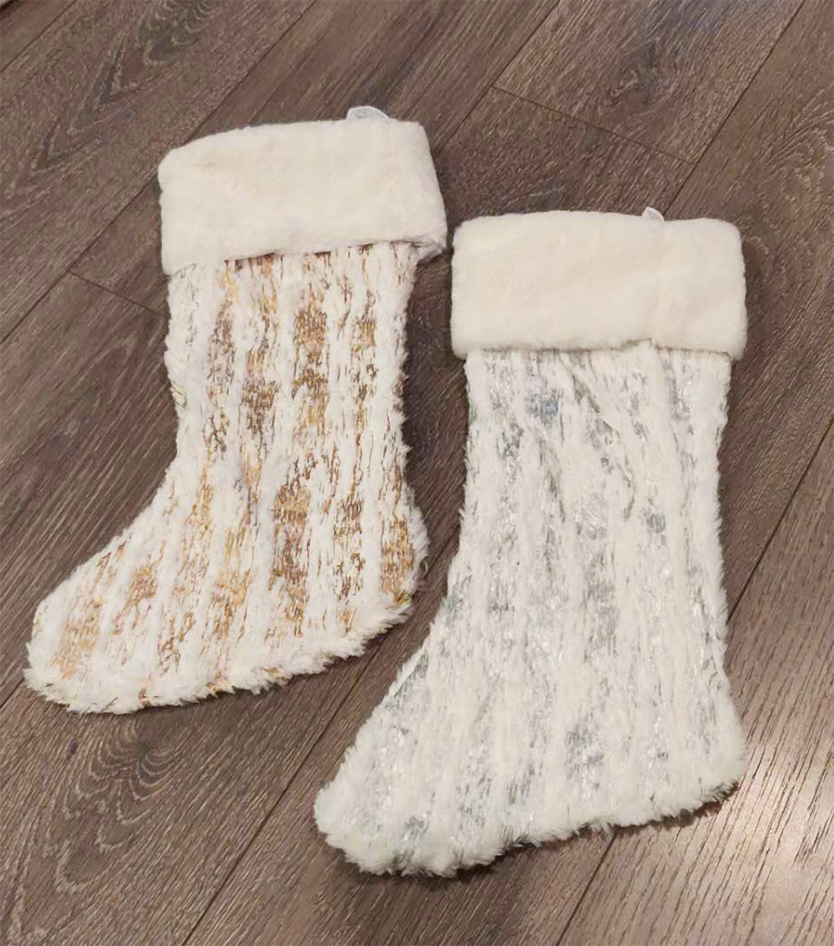 Fennco Styles Holiday Brushed Foil Print Faux Fur Christmas Stocking 8 x 19 Inch - Gold Metallic Design Hanging Stocking for Home, Holiday Tree Decor, Indoor and Special Occasion