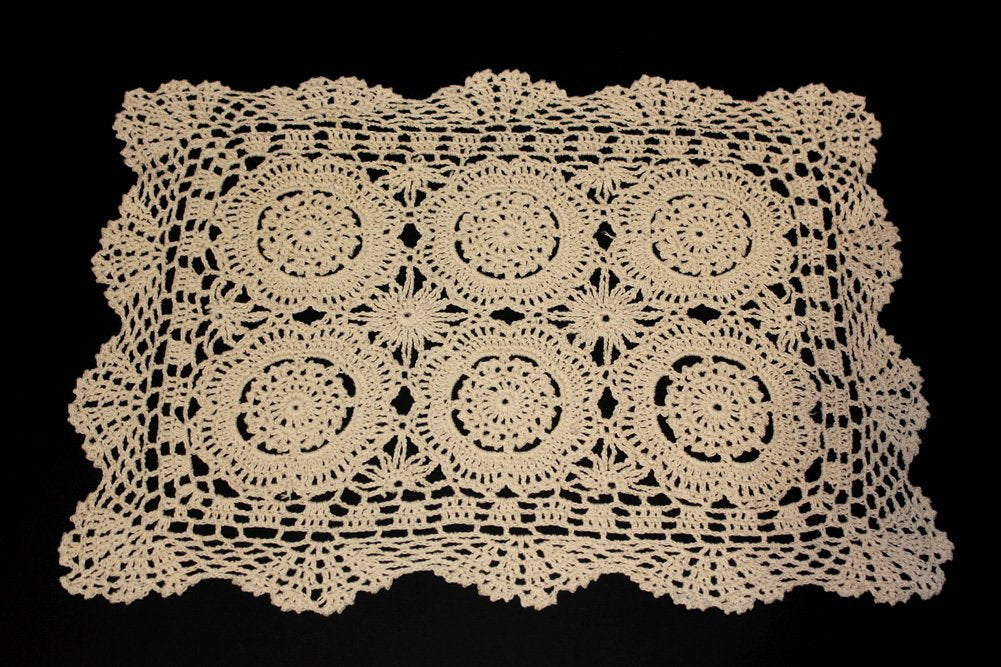 Fennco Handmade Crochet Lace Cotton Traycloth Placemats, 2-Piece Set, 14"x20"