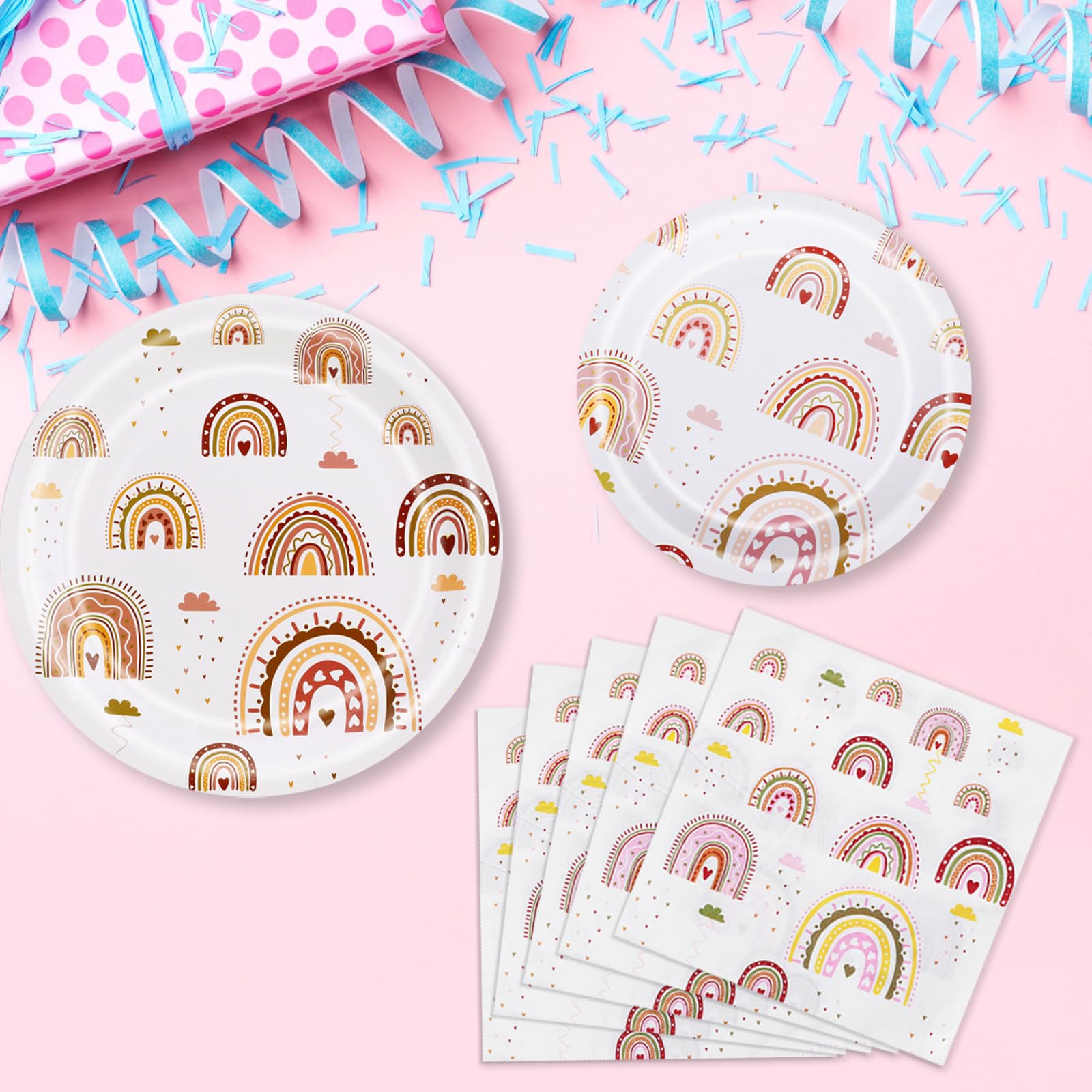 Ryzovo Boho Rainbow Party Supplies 62pcs Paper Plates Napkins Tablecloth