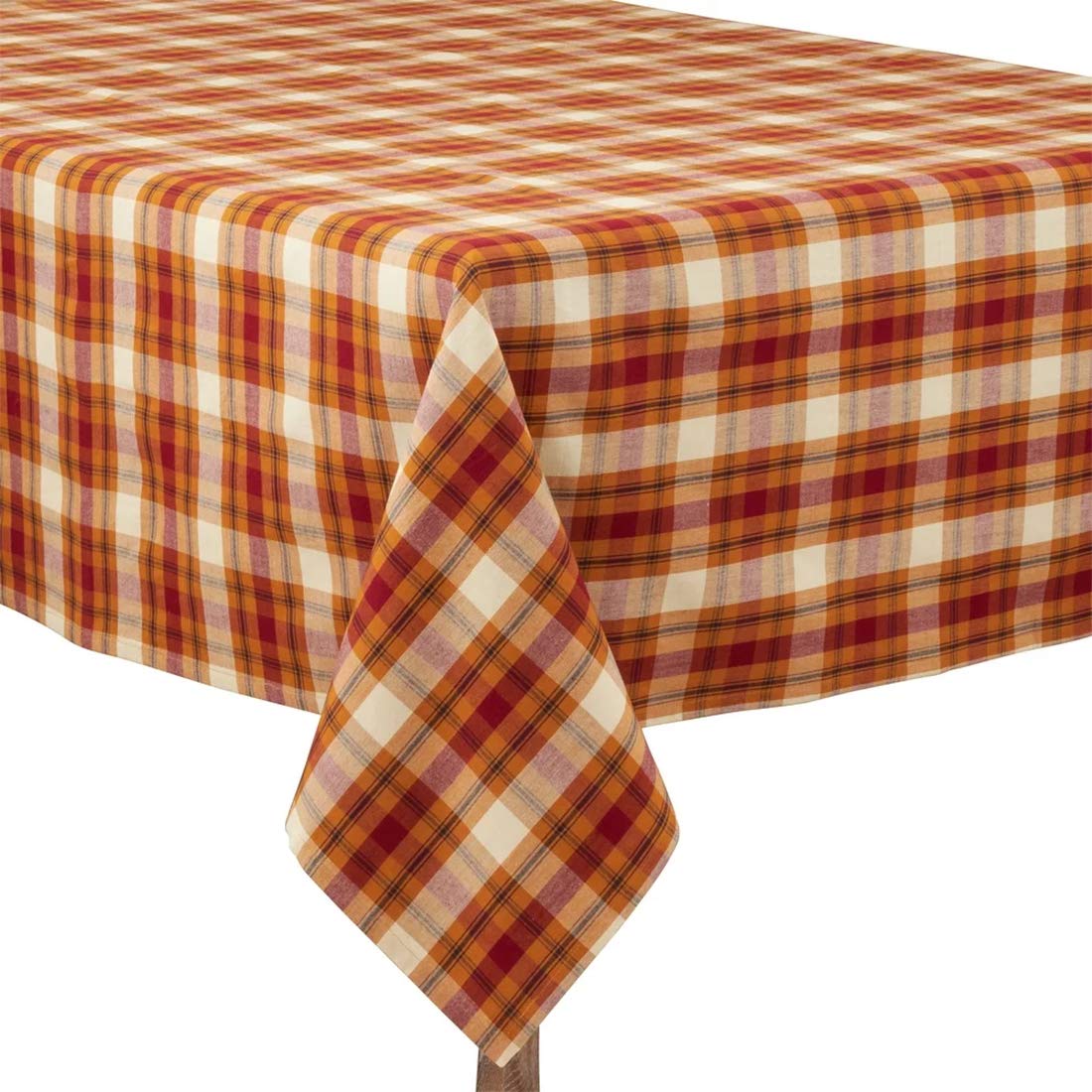 Fennco Styles Harvest Plaid Design 100% Cotton Tablecloth 70" W x 70" L - Autumn Rust Table Cover for Home, Dining Table Decor, Banquet, Thanksgiving and Special Event