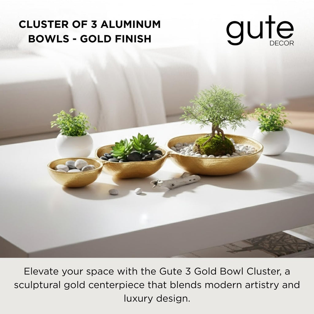3 Cluster Decorative Bowls Gold Hammered Snack Tray Bowl Chip