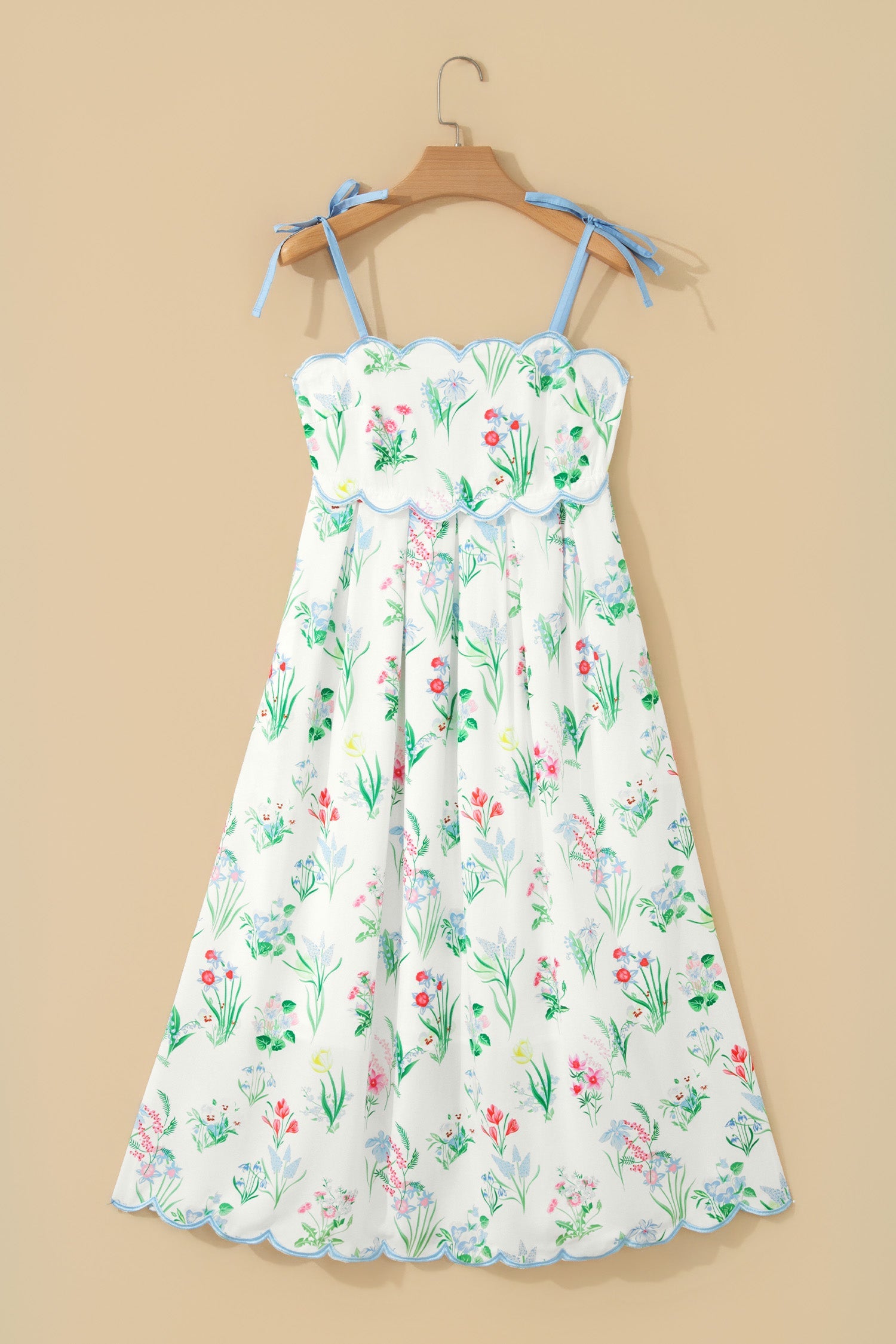 Floral Contrast Trim Tie Strap Midi Dress