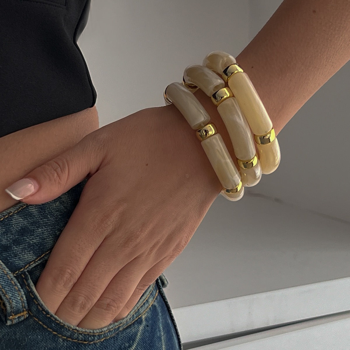 Light luxury ins style beaded bamboo bracelet