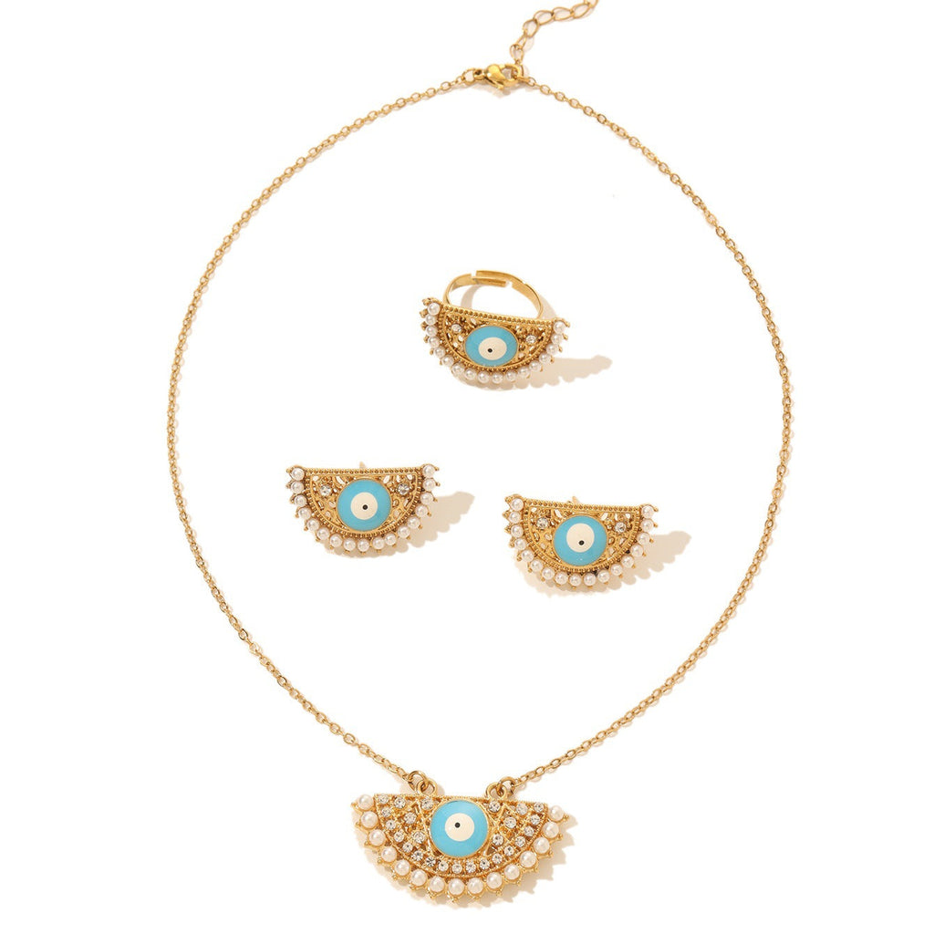 Turkish Evil Eye Necklace, Earrings and Ring Set