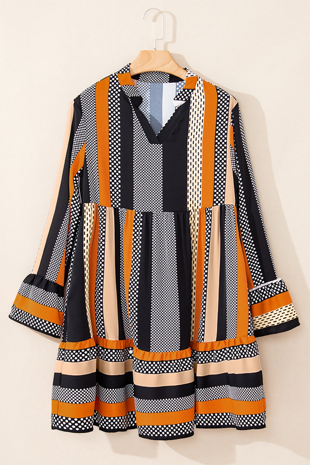 Stripe Polka Dot Ruffle Hem Mini Dress