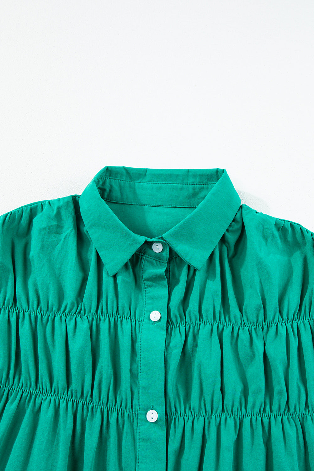 Solid Shirred Ruffle Sleeve Buttoned Mini Dress