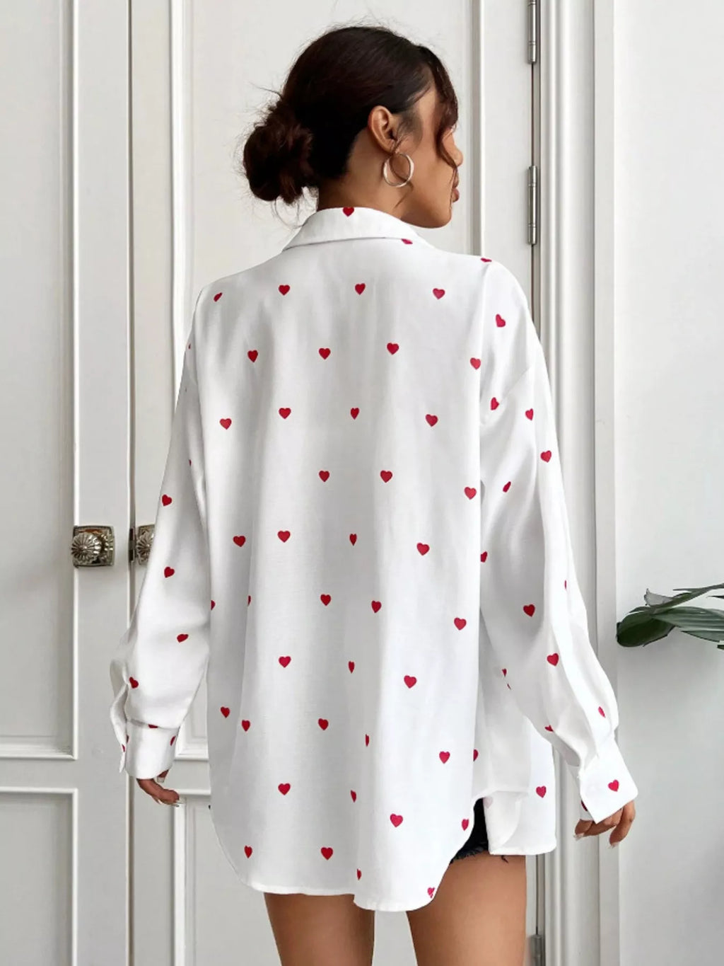 Heart Button Up Oversized Shirt