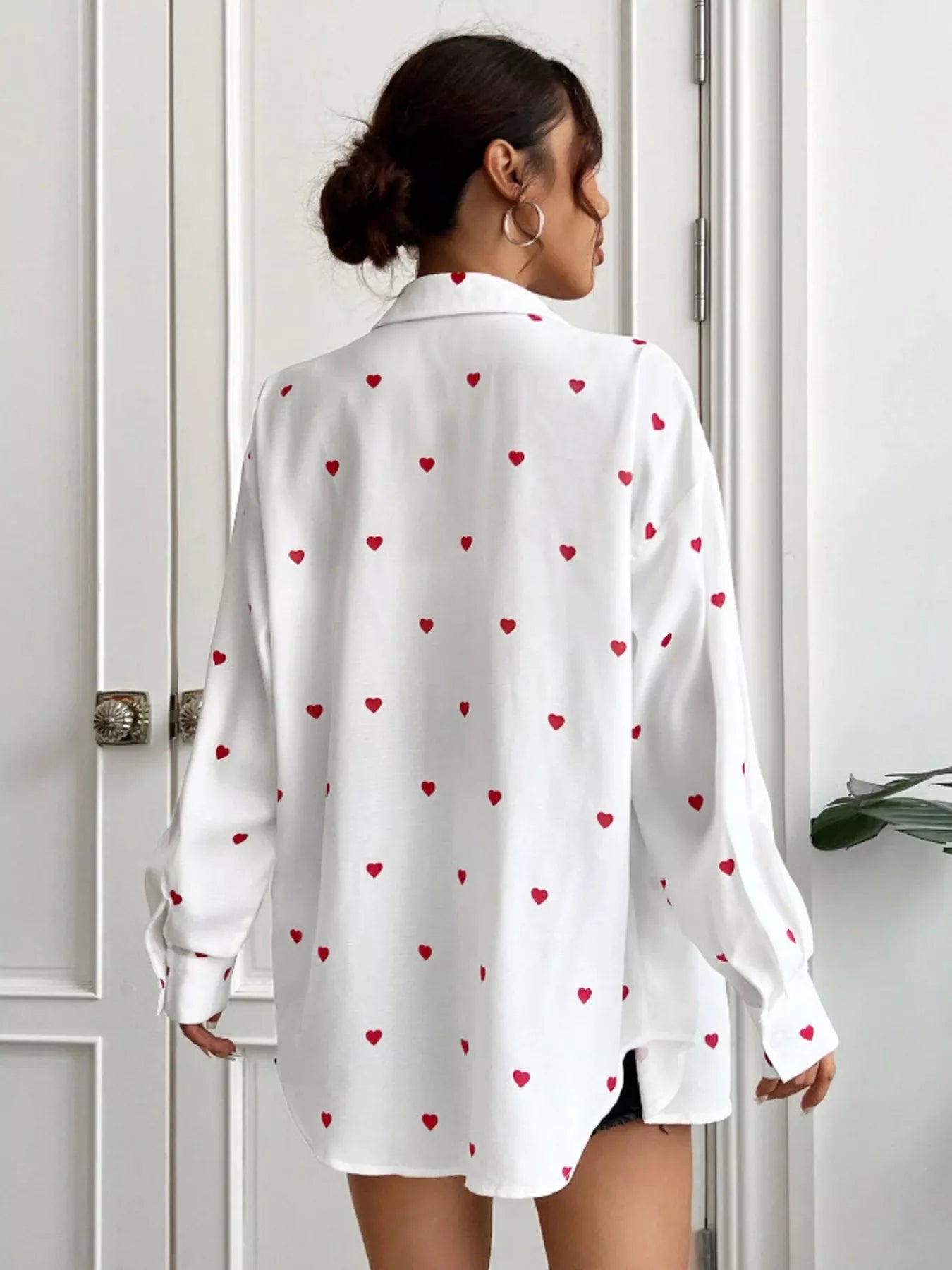 Heart Button Up Oversized Shirt