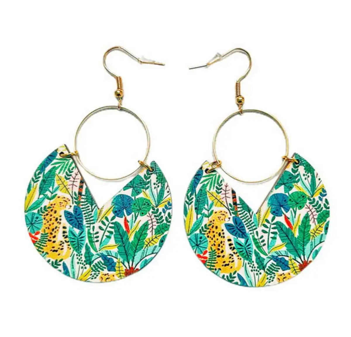 Beautiful Geometric Gold and Wood Jungle Earrings