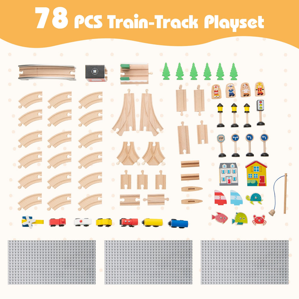 78 Pieces Activity Railway Playset for Kids Aged 3+