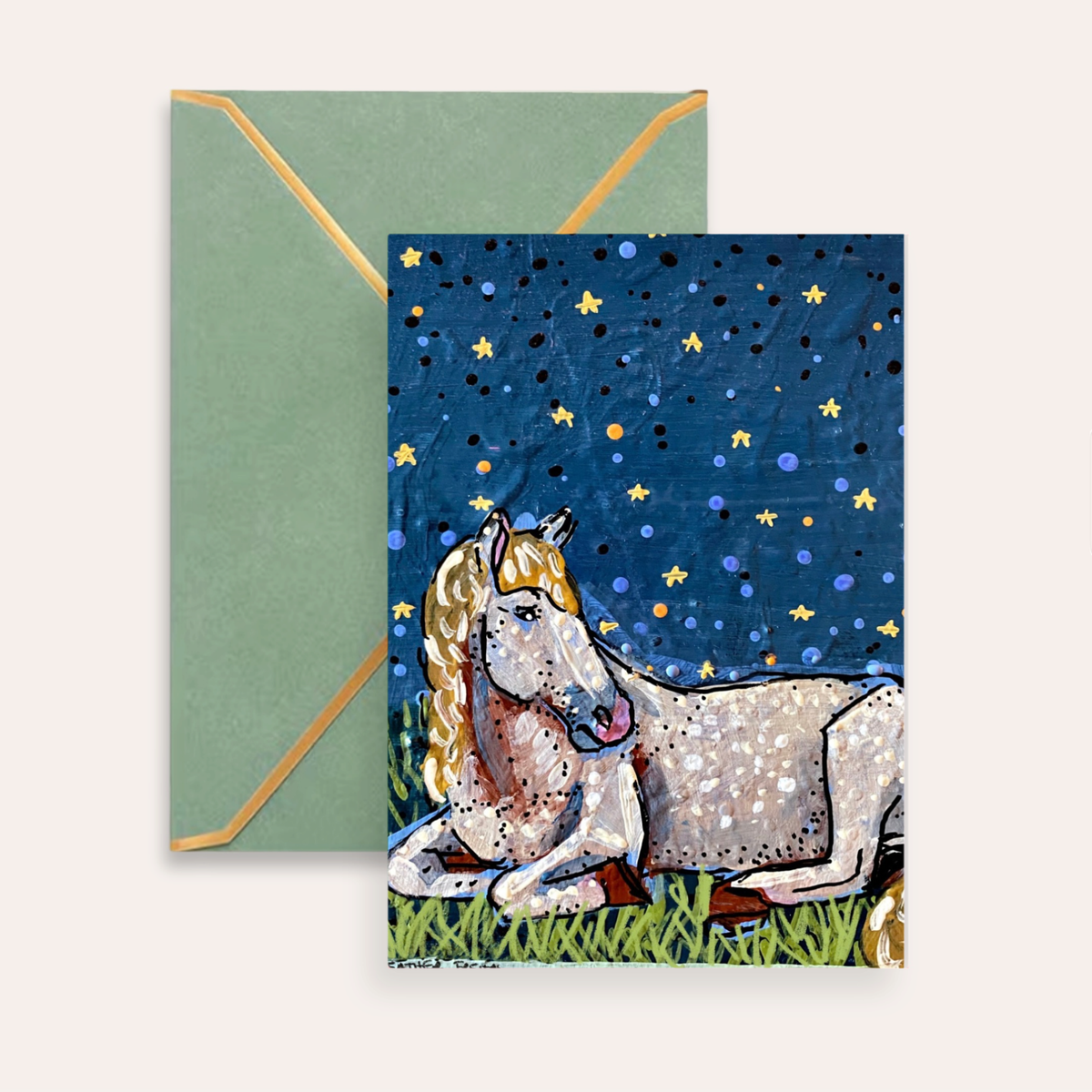Sleeping Horse Starry Night Fine Art Greeting Card