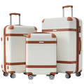 Hardshell Luggage Sets 3 Piece double spinner 8 wheels Suitcase with TSA Lock Lightweight 20''24''28'' White + ABS