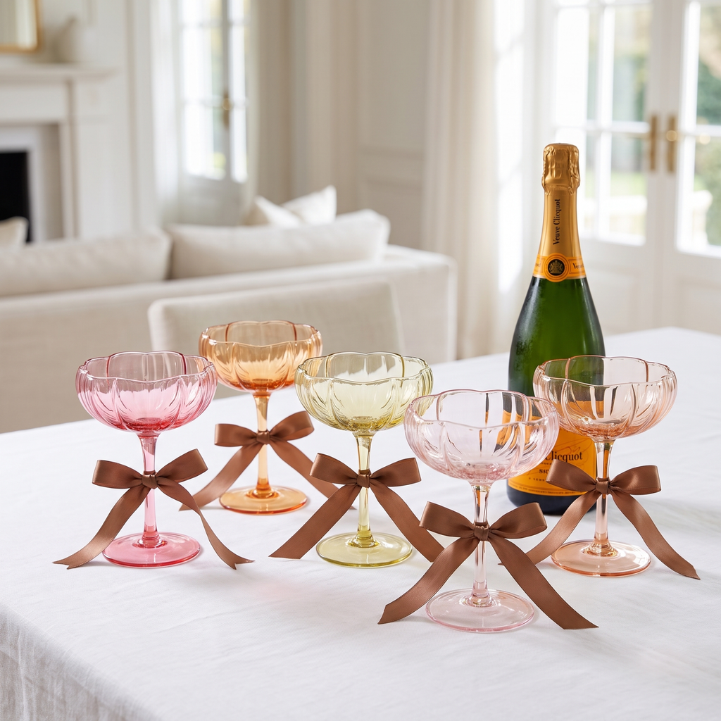 Flower Coupe Cocktail Glasses | Set of 4 | Bright Colors