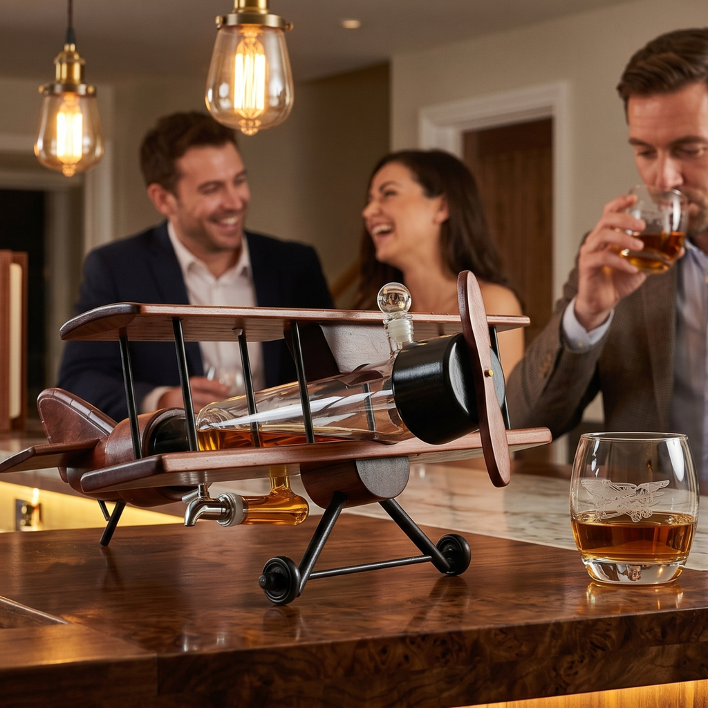 Whiskey Decanter Airplane Set Premium Barware Gift Elegant Drinkware Collection