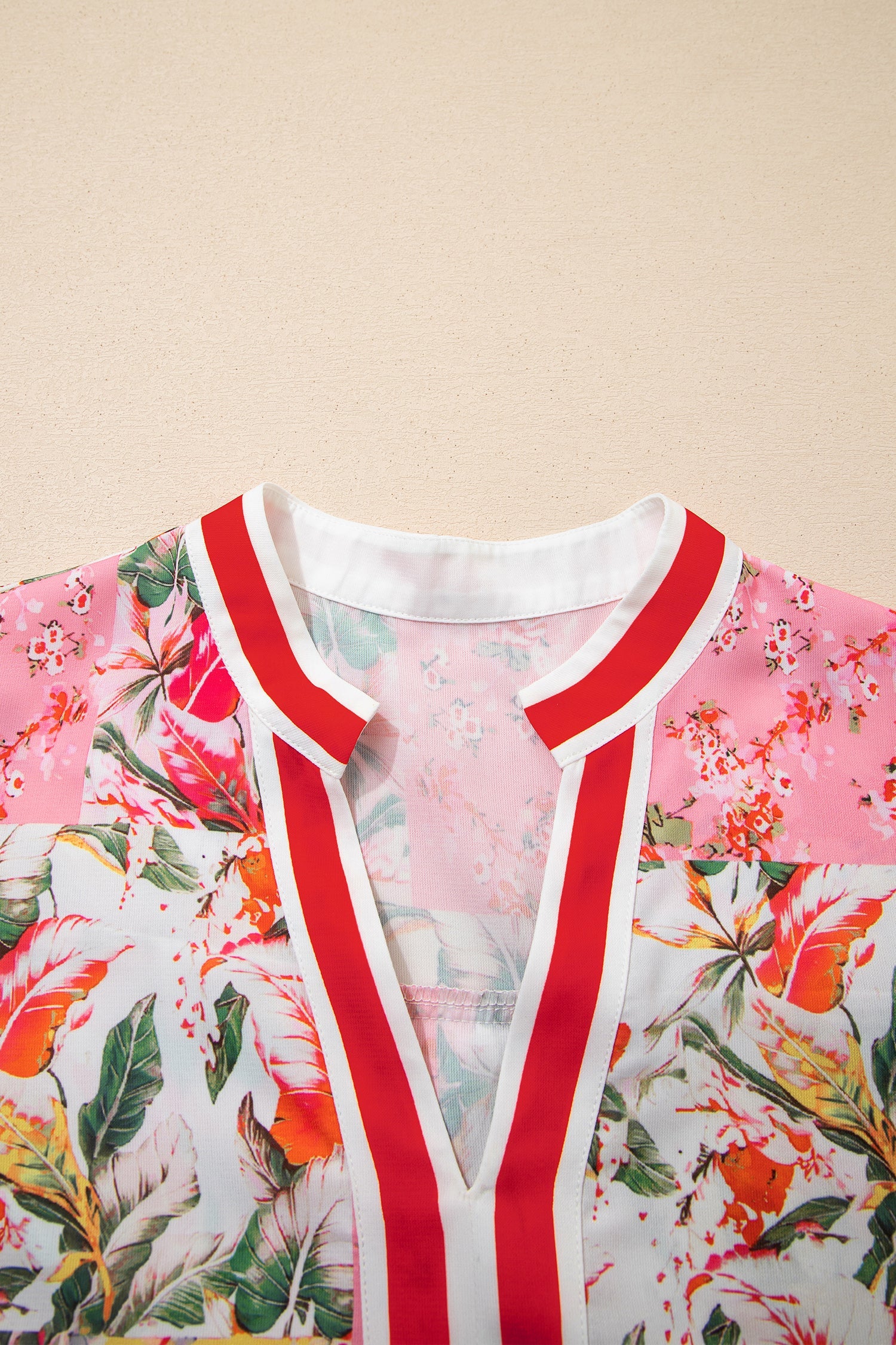 Floral Colorblock Trim V-Neck Ruffle Mini Dress