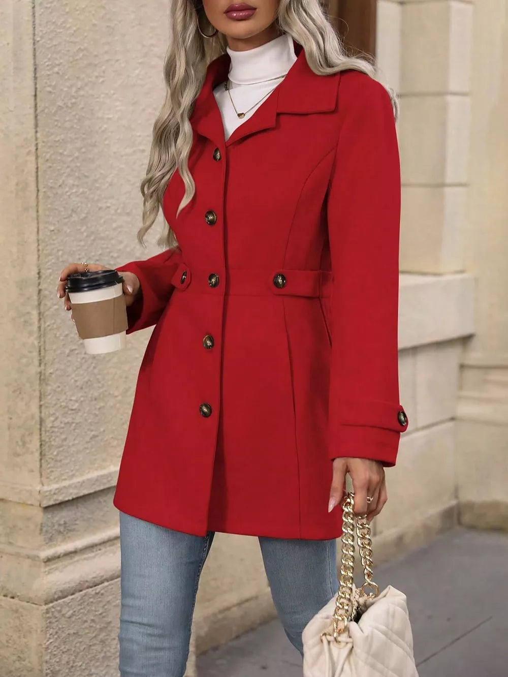 Collared Neck Button Up Coat