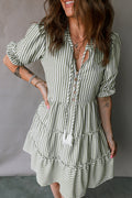 Stripe Tassel Tie-Neck Ruffle Tiered Dress