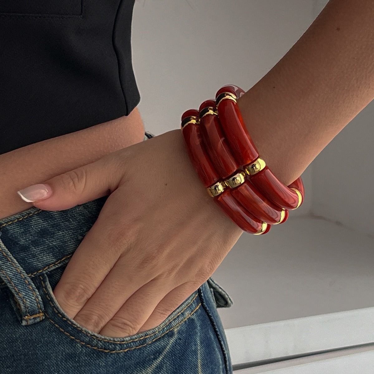 Light luxury ins style beaded bamboo bracelet