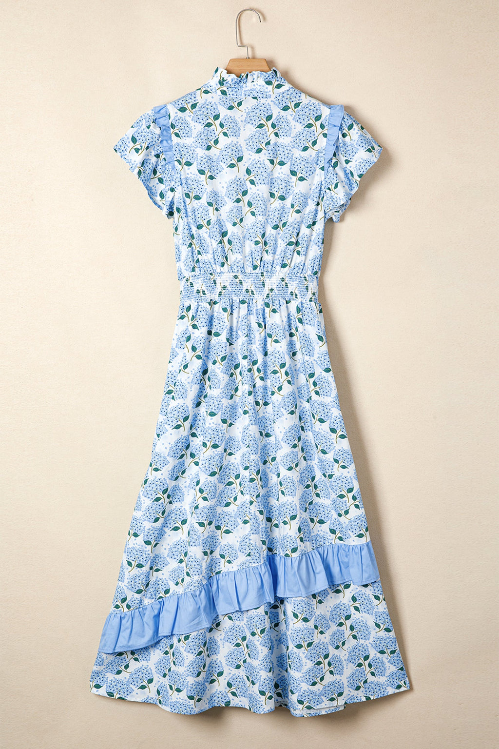 Floral Hydrangea Ruffle Flutter Sleeve Maxi Dress