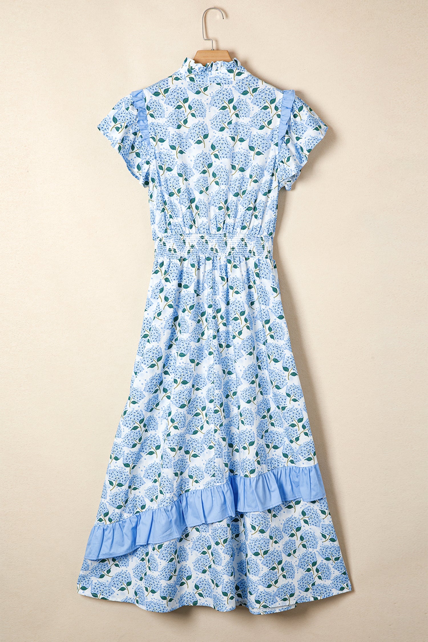 Floral Hydrangea Ruffle Flutter Sleeve Maxi Dress