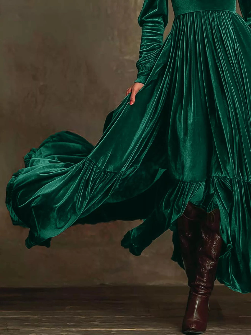 Velvet Deep V-Neck Maxi Dress