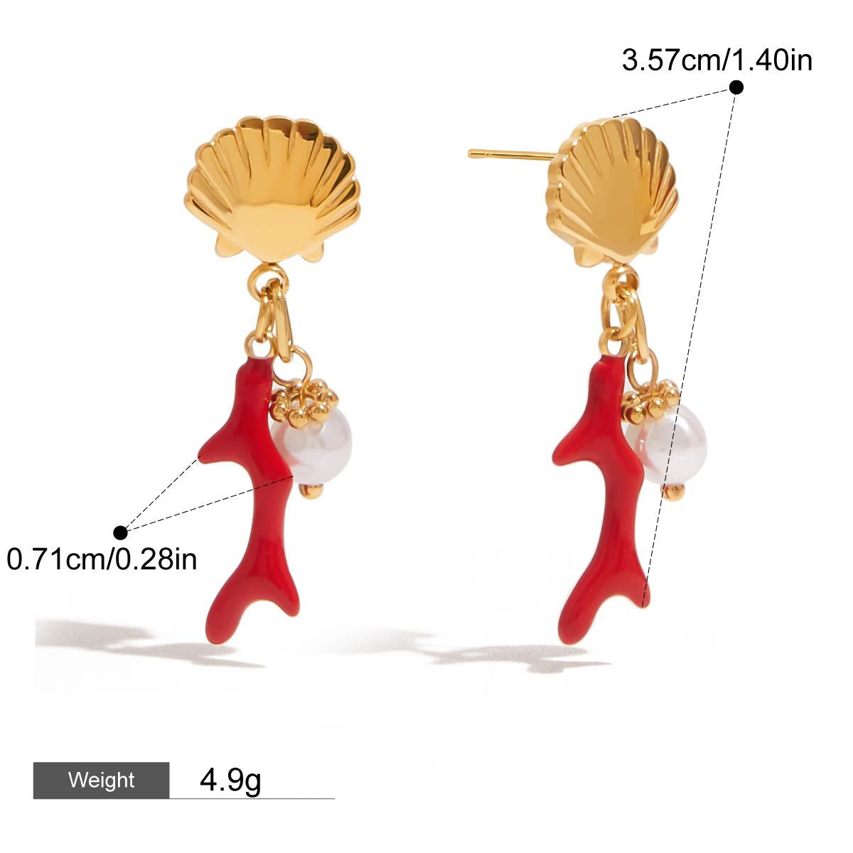 18K gold shell and coral design exquisite and noble earrings