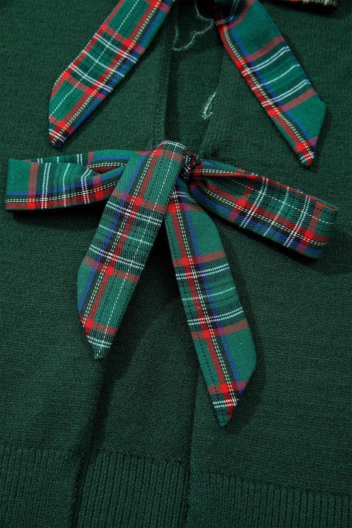 Christmas Plaid Bow Embroidered Tie Back Sweater