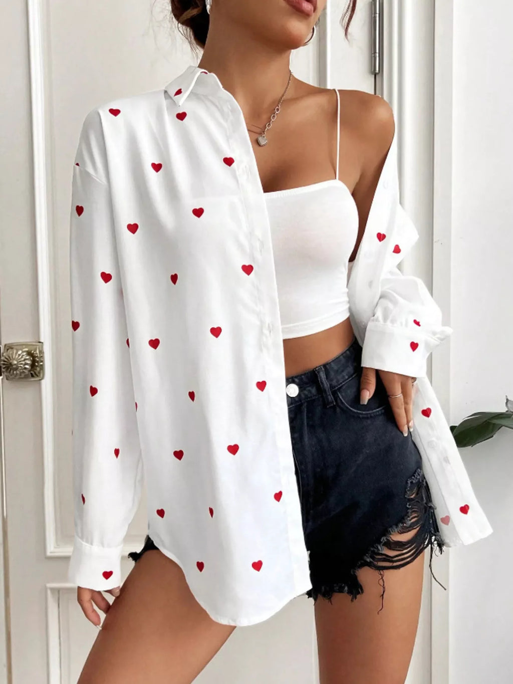 Heart Button Up Oversized Shirt