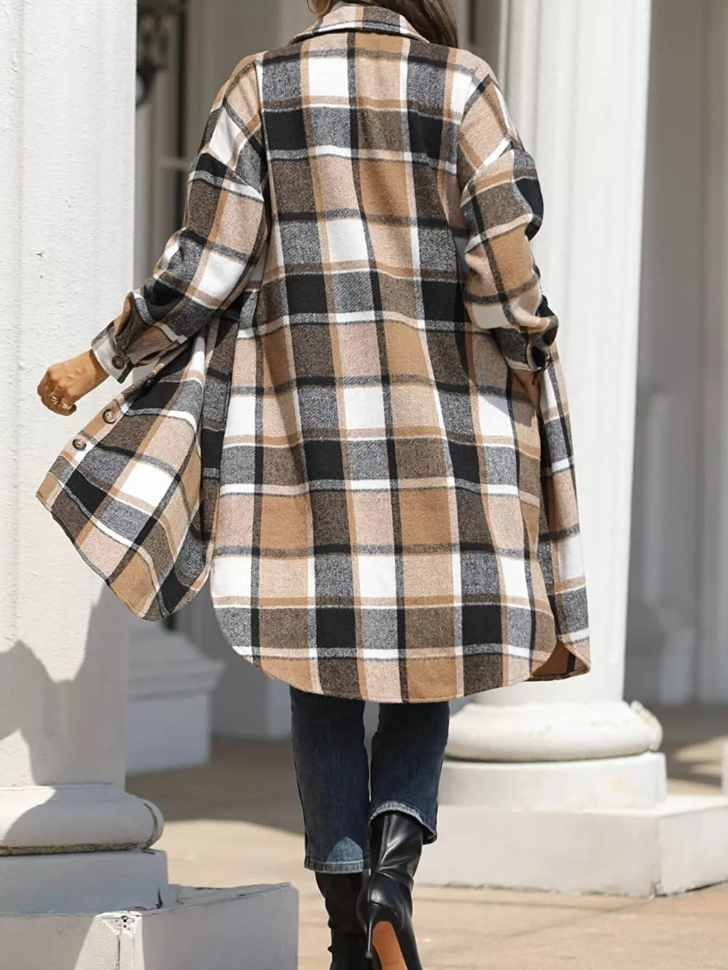 Longline Plaid Button-Up Coat