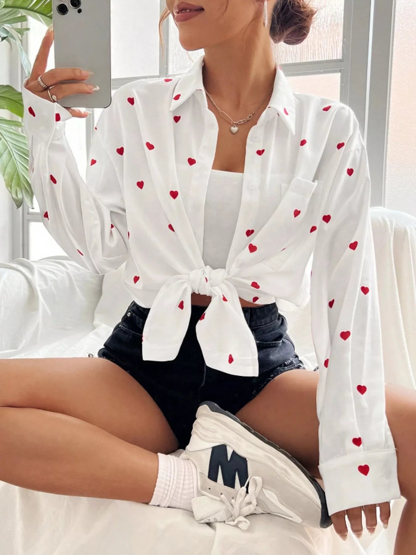 Heart Button Up Oversized Shirt