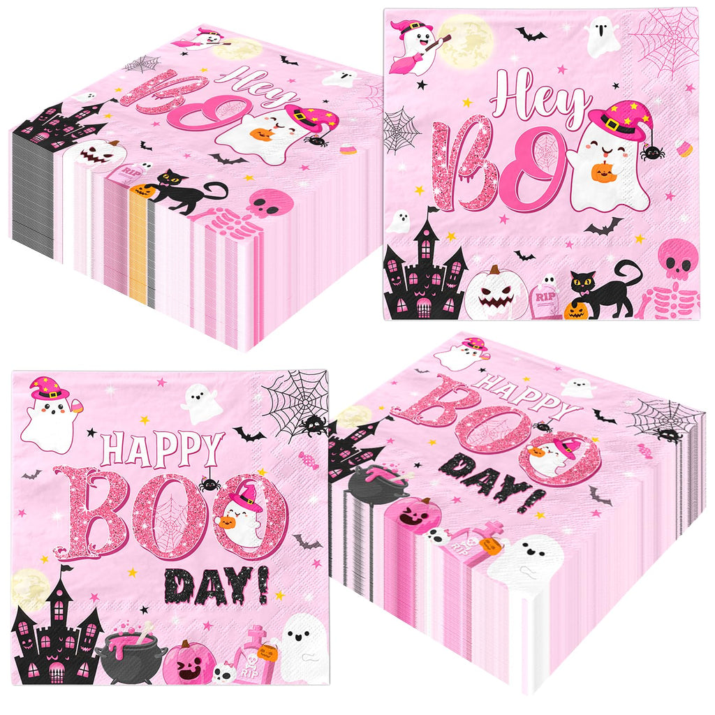 Lenyunge Pink Halloween Birthday Ghost Party Decorations Napkins 48pcs