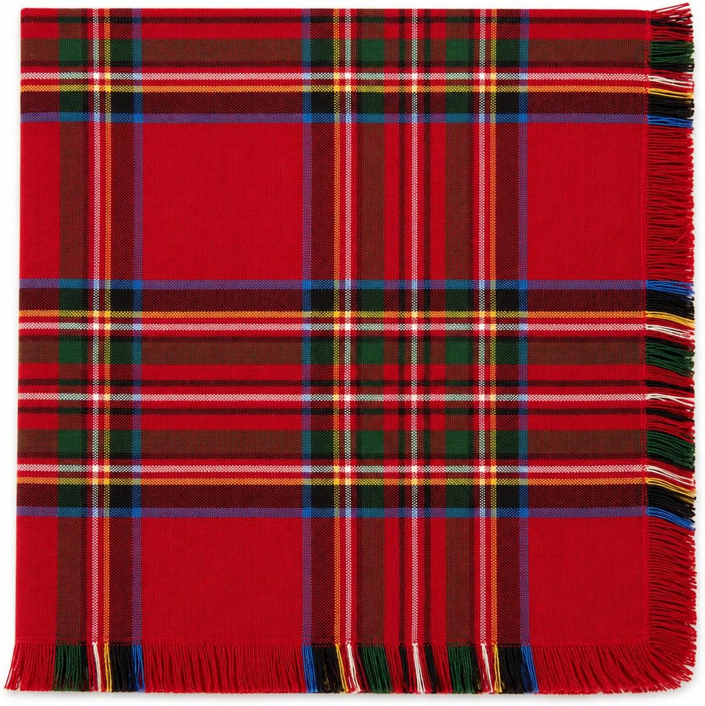 Fennco Styles Christmas Tartan Cloth Napkins with Fringe 20" X 20", Set of 4 - Classic Red Plaid Cotton Holiday Table Napkins for Christmas Dinner, Winter Gatherings and Seasonal Entertaining