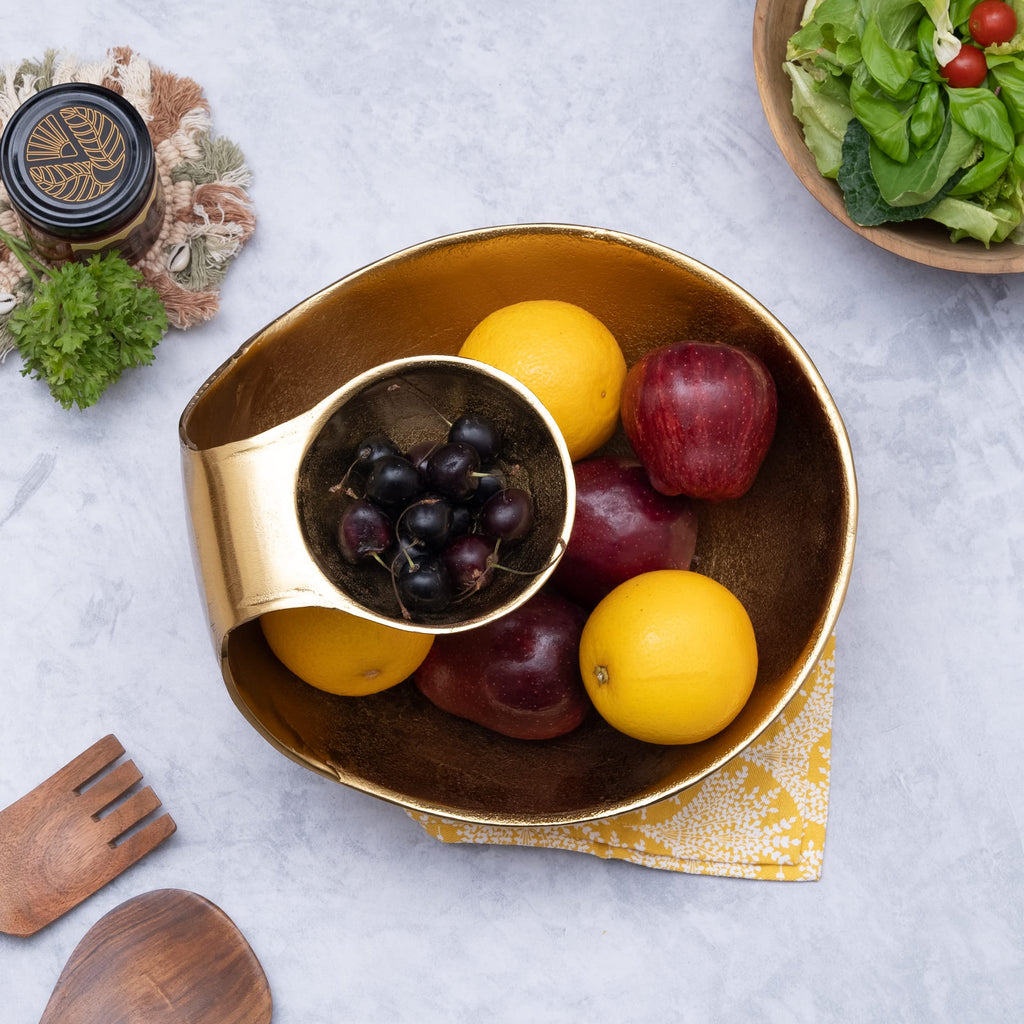 Chip and Dip Serving Bowl Gold Brass Tiered Snack, Candy & Salad Bowl