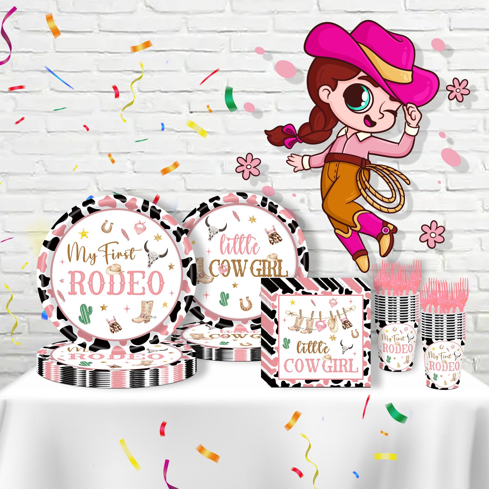 JOYHAPISTAR First Rodeo Birthday Party Supplies Set 120PCS Pink Rustic