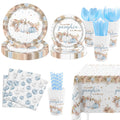 MEHOFOND Blue Pumpkin Baby Shower Party Supplies 193 Pcs Tableware Set