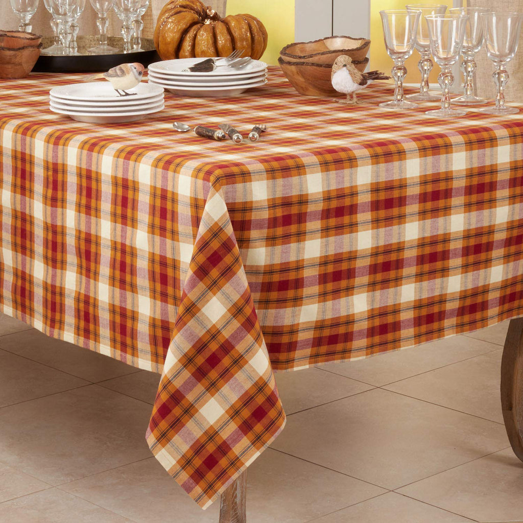 Fennco Styles Harvest Plaid Design 100% Cotton Tablecloth 70" W x 70" L - Autumn Rust Table Cover for Home, Dining Table Decor, Banquet, Thanksgiving and Special Event