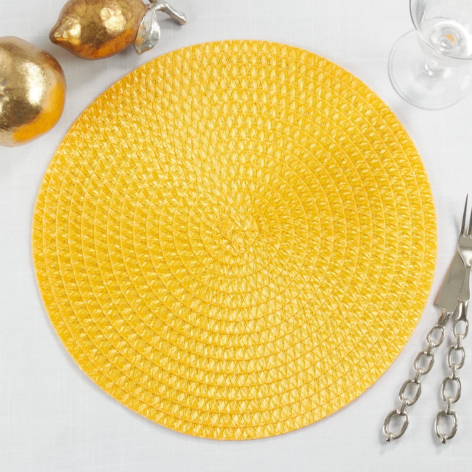 Fennco Styles Modern Everyday Textured Placemats 15 Inches Round, Set of 4 – Black Woven Table Mats for Home, Dining Room Décor, Banquets, Indoor & Outdoor and Special Events